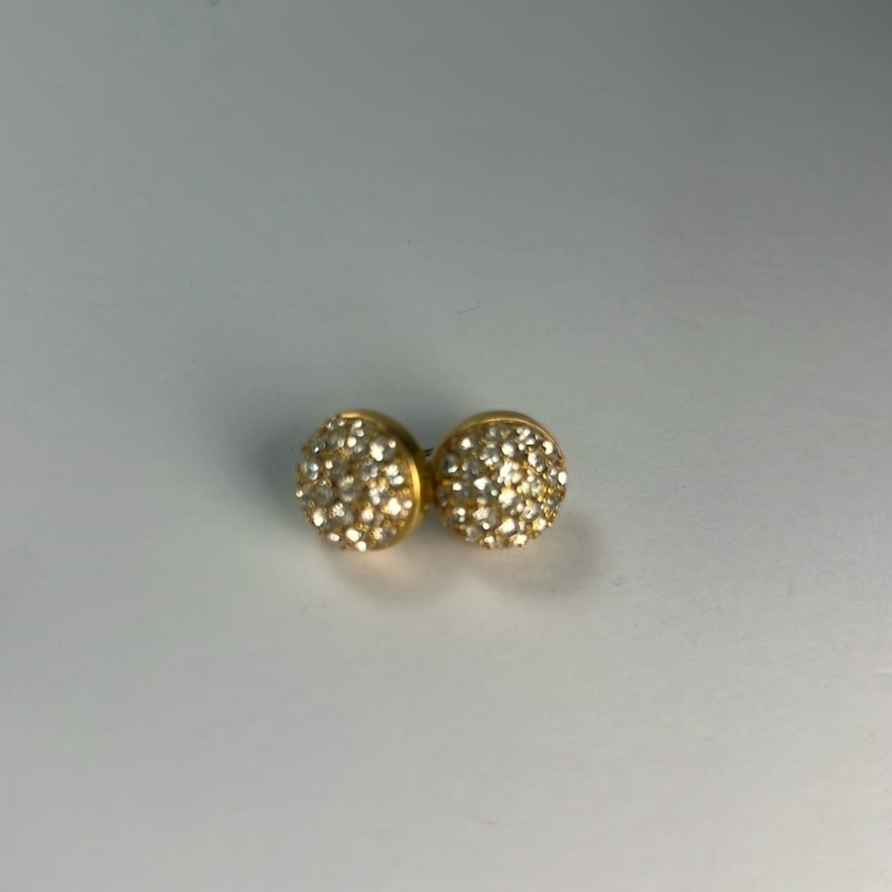 Vintage Faux Round Diamond Gold Charm Earrings - Picture 1 of 6